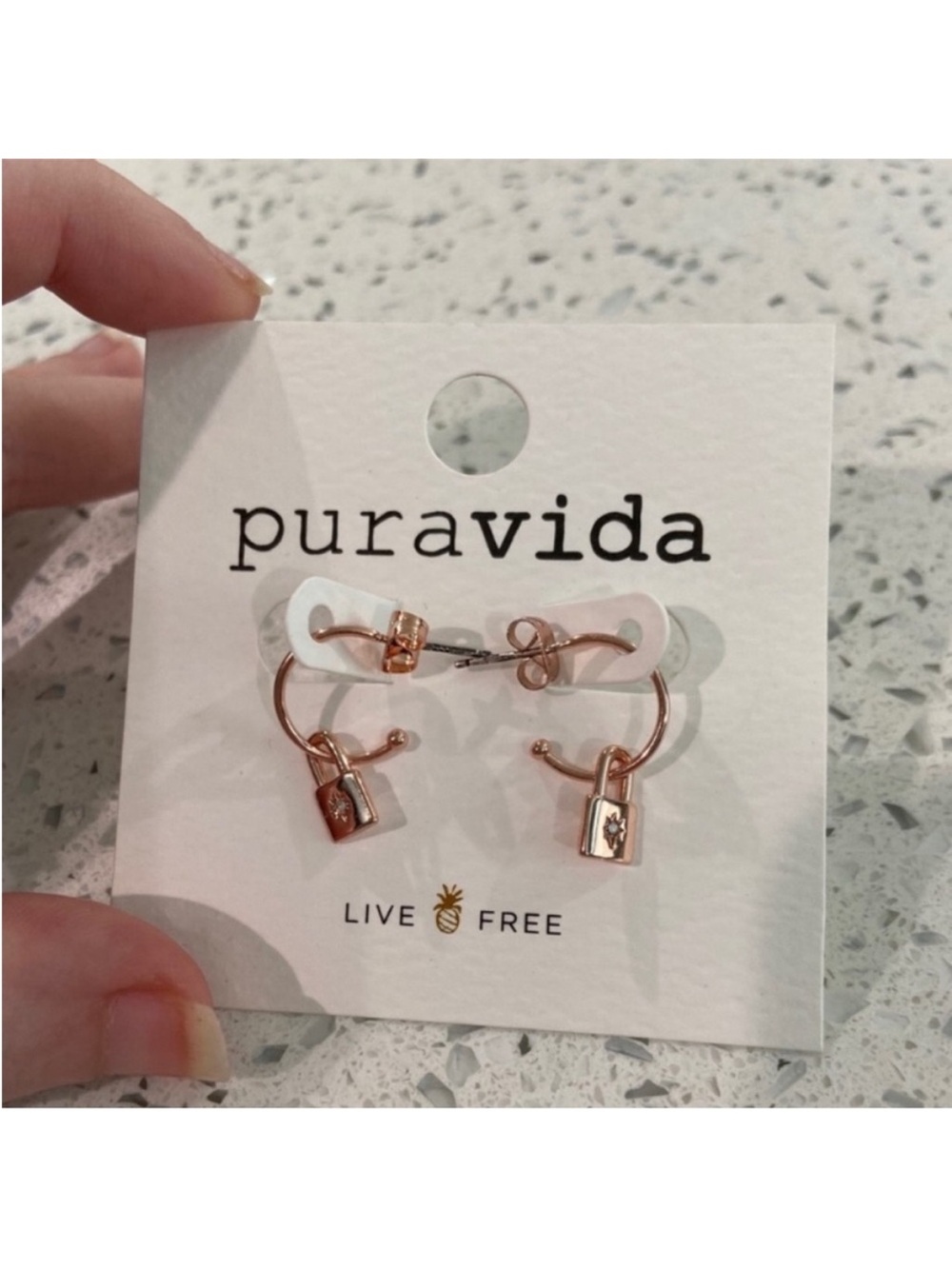 Pura Vida Rose Gold Padlock Mini Hoop Earrings for Kids